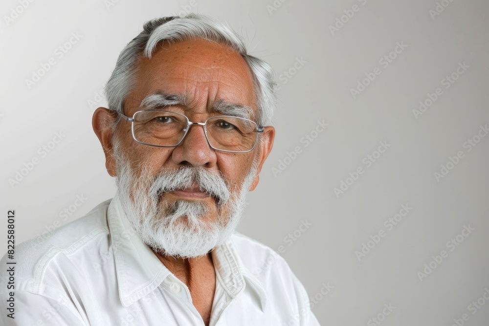 Elderly Hispanic Man Portrait on White Background. Senior Citizen Grey Hair Concept Elderly Hispanic Man Portrait on White Background. Senior Citizen Grey Hair Concept
