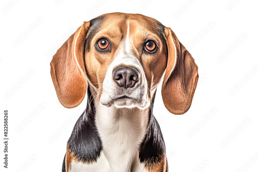 beagle in studio setting against white backdrop, showcasing their playful and charming personalities in professional photoshoot.