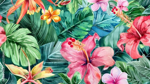 Wallpaper Mural A vibrant seamless pattern of wild tropical flowers painted in watercolor.

 Torontodigital.ca