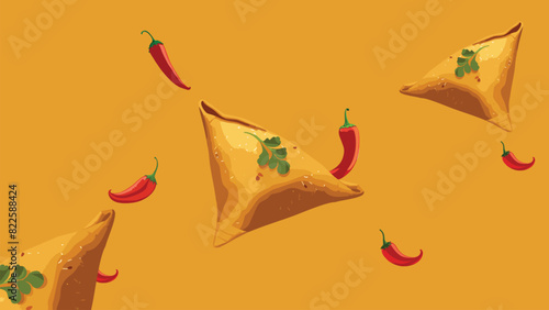 Samosa vector illustration Indian street food. 