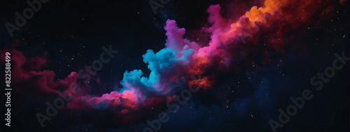Neon dust cloud in black space.