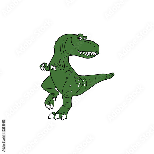 Dinosaur in child style on white background, angry, toothy, predatory.