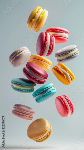 Wallpaper Mural Tasty colorful macarons flying floating on light  background, vertical banner for instastory or tiktok  Torontodigital.ca