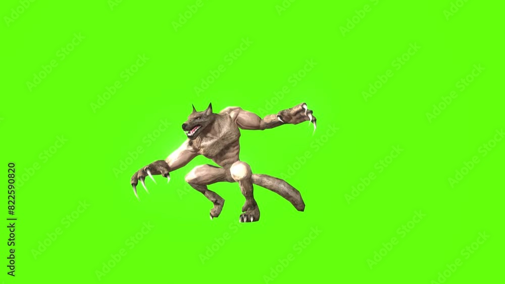 Werewolf walking claws attack green screen animation 3D rendering Werewolf walking claws attack green screen animation 3D rendering