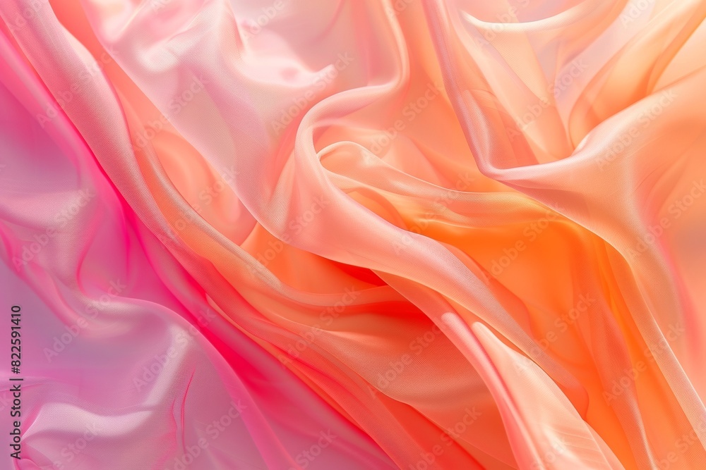 Obraz premium Beautiful abstract background with pink and orange silk fabric, draped in soft curves