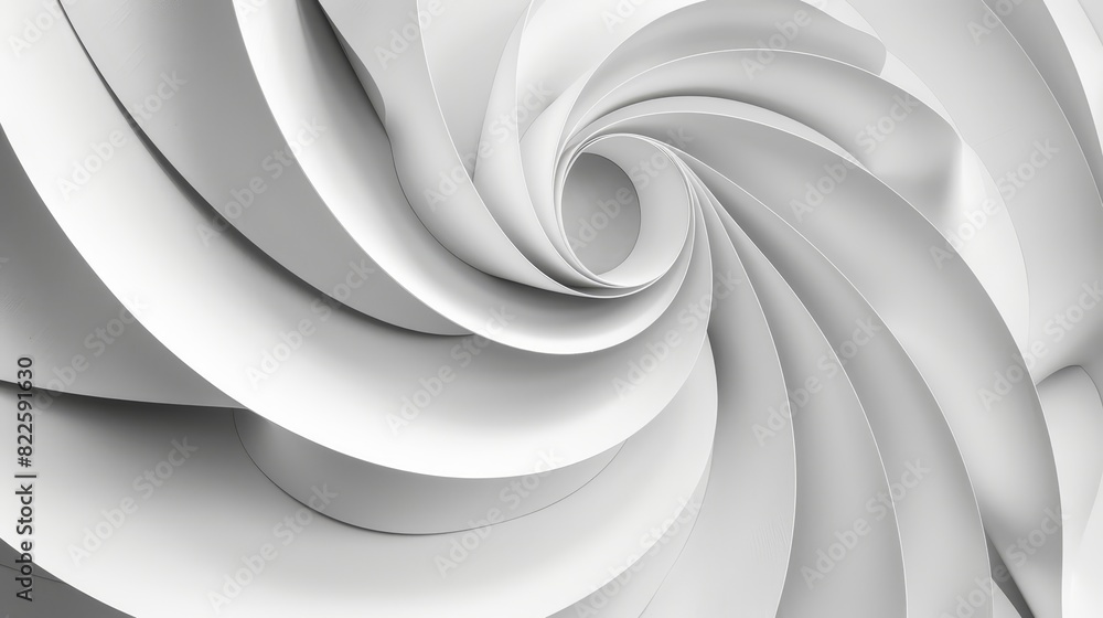 Fototapeta premium A black-and-white photo of a massive, spiral-like object in the image's center is not a computer-generated image; rather, it depicts a white object against