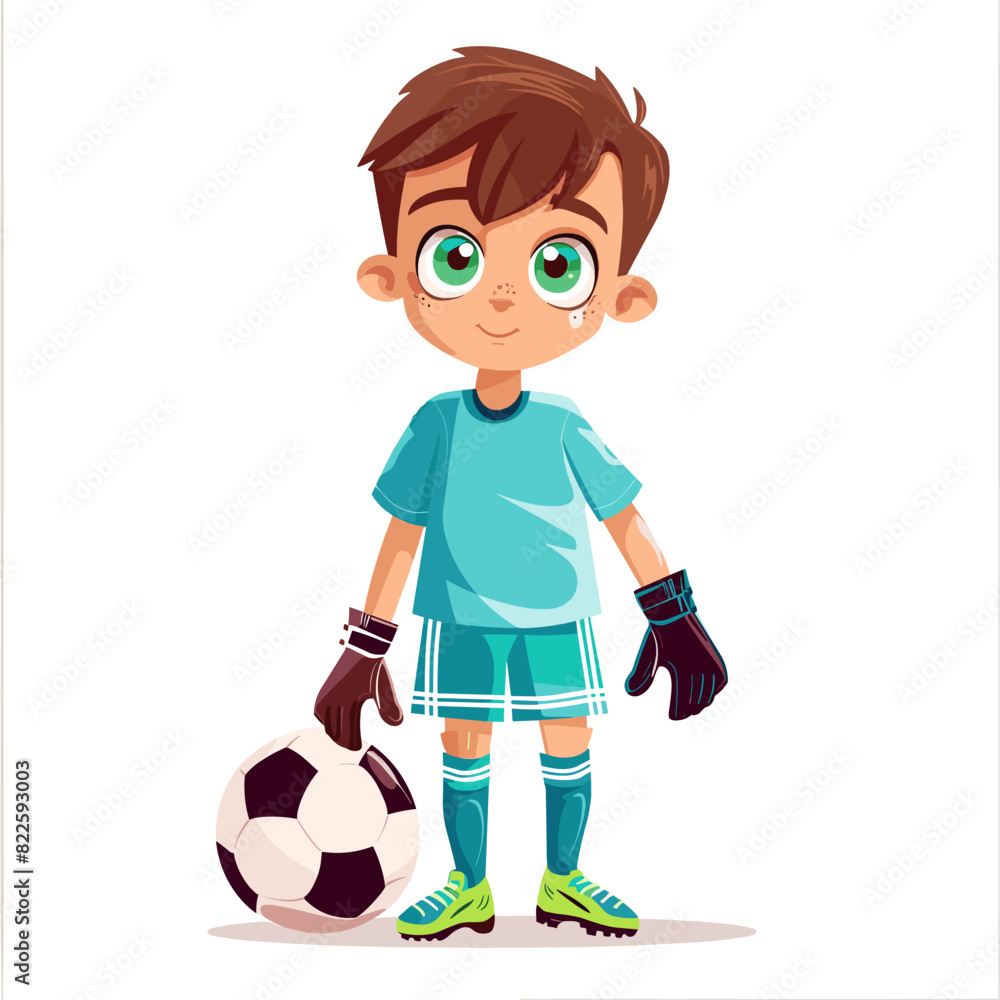 vector character boy soccer player with a ball on a white background .Generative AI vector character boy soccer player with a ball on a white background .Generative AI