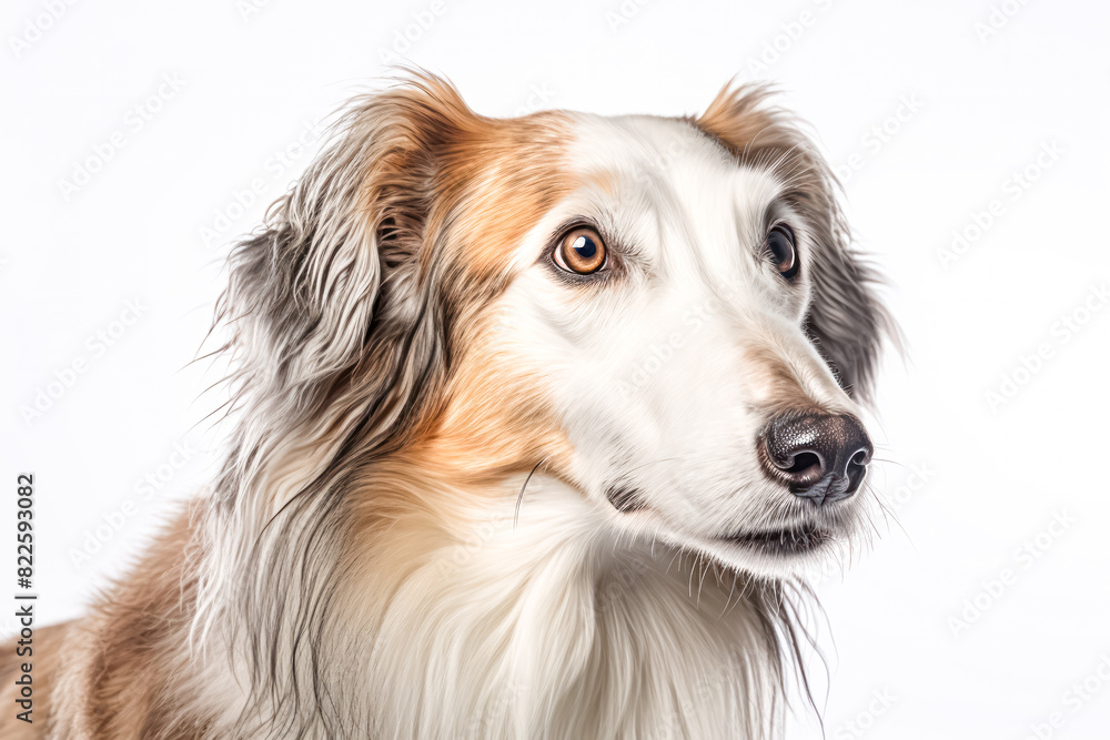 collie in studio setting against white backdrop, showcasing their playful and charming personalities in professional photoshoot.