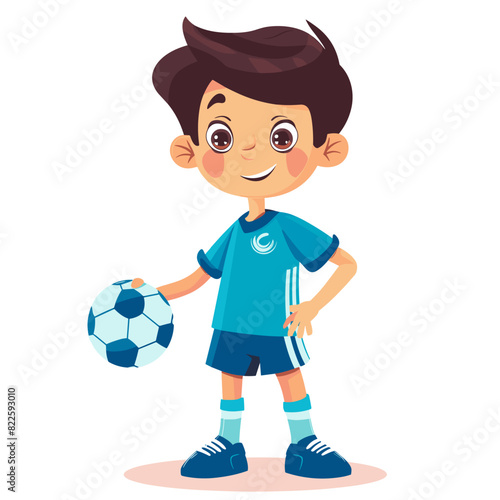 vector character boy soccer player with a ball on a white background .Generative AI