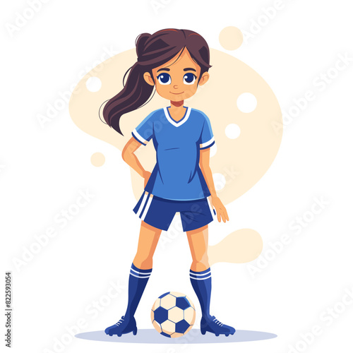 vector character girl soccer player with a ball on a white background .Generative AI