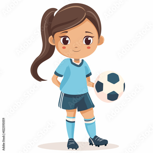 vector character girl soccer player with a ball on a white background .Generative AI