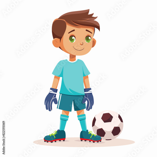vector character boy soccer player with a ball on a white background .Generative AI
