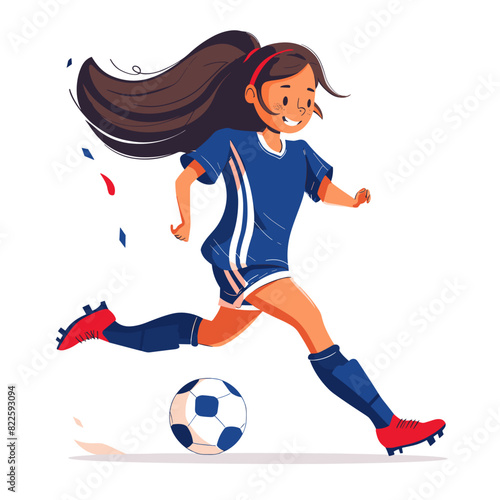 vector character girl soccer player with a ball on a white background .Generative AI
