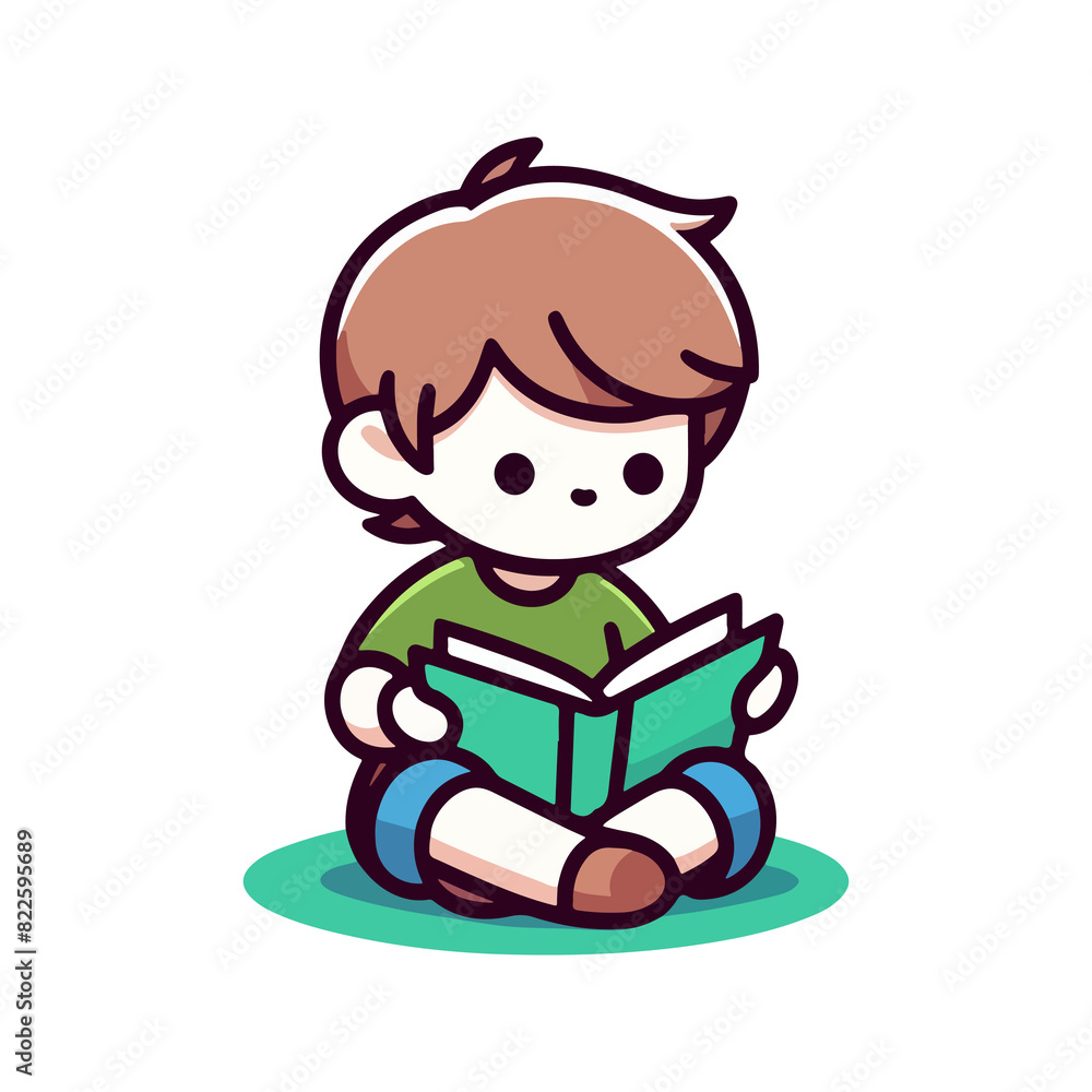 cute boy reading a book icon character cartoon cute boy reading a book icon character cartoon