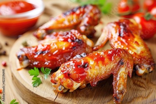 Oven Fried Chicken. Hot and Spicy BBQ Chicken Wings with Grilled Meat