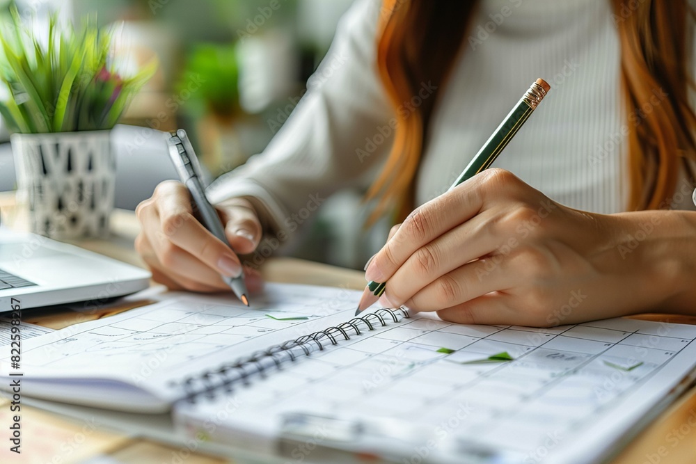 Person writing notebook pencil cell phone Person writing notebook pencil cell phone