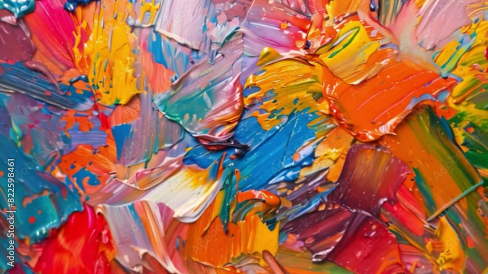 Detailed close up of a colorful abstract painting showcasing dynamic brush strokes and bright hues. Detailed close up of a colorful abstract painting showcasing dynamic brush strokes and bright hues.