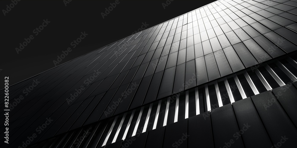Architectural photography. Black and white photo of an angular building with geometric lines. Modern, sleek. Ideal for architecture, design, and urban themes. Architectural photography. Black and white photo of an angular building with geometric lines. Modern, sleek. Ideal for architecture, design, and urban themes.