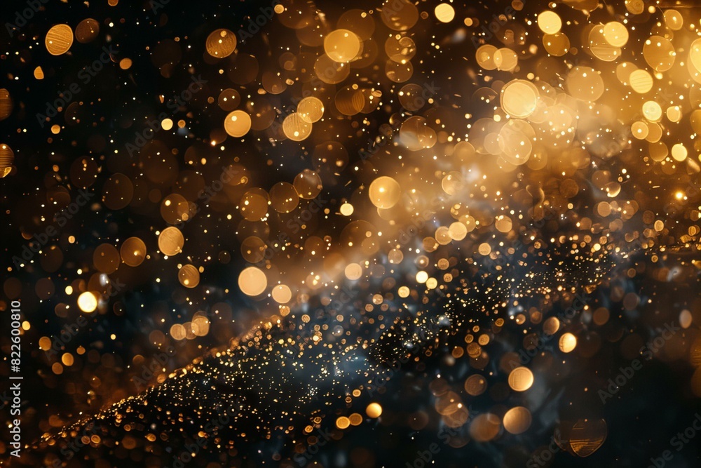 Lights illuminate gold and black in darkness Lights illuminate gold and black in darkness