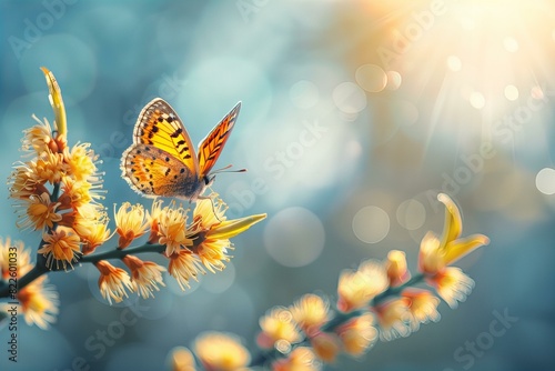 Butterfly perched on flower photo