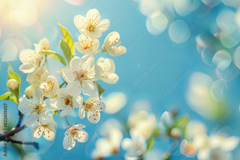 A tree with white flowers illuminated by the sun A tree with white flowers illuminated by the sun