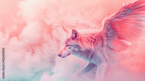 Wolf with wings animal abstract wallpaper in pastel colors