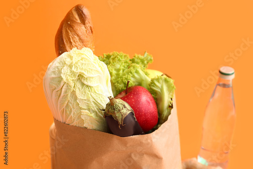 Fresh groceries in a brown ...