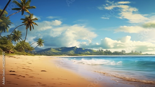 Wallpaper Mural Breathtaking tropical beach with palm trees and clear blue waters under a sunny sky, showcasing coastal paradise and tranquil nature. Torontodigital.ca
