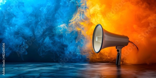 Promote marketing buzzwords such as SEO and social media through a megaphone. Concept Marketing Trends, Digital Strategy, Brand Optimization, Online Visibility, Social Engagement photo