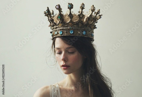 Reine triste portant une couronne photo