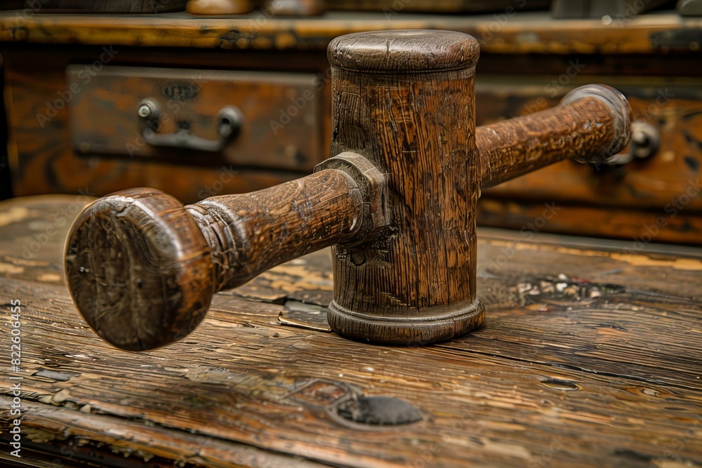 Wooden object on a table with drawer in background Wooden object on a table with drawer in background