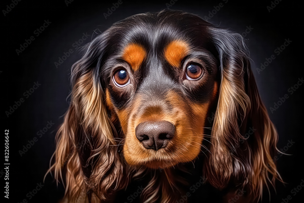Cavalier King Charles Spaniel in studio setting against black backdrop, showcasing their playful and charming personalities in professional photoshoot. Cavalier King Charles Spaniel in studio setting against black backdrop, showcasing their playful and charming personalities in professional photoshoot.