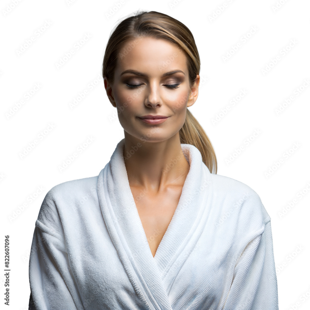 Woman Meditating in Spa Robe With Transparent Background Woman Meditating in Spa Robe With Transparent Background