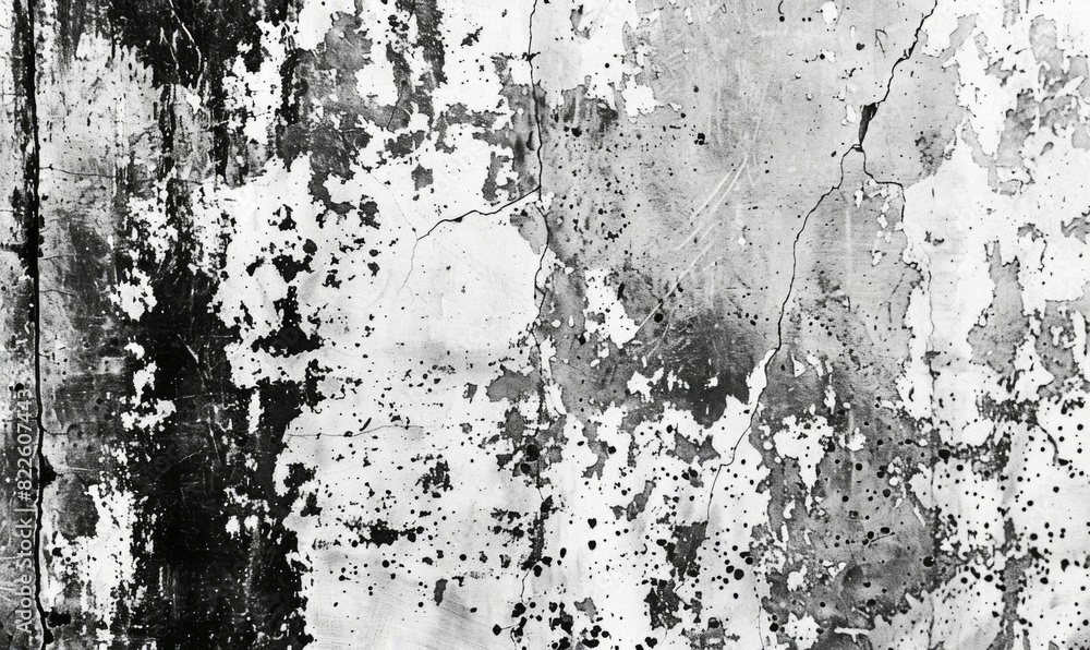 Fototapeta premium Grunge black and white texture with cracks and peeling paint