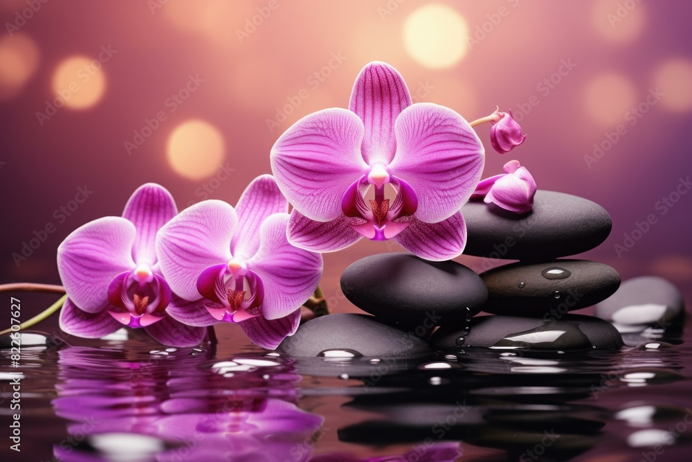 Soothing Spa orchids stones. Flower nature. Generate Ai Soothing Spa orchids stones. Flower nature. Generate Ai