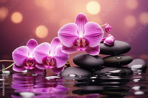 Soothing Spa orchids stones. Flower nature. Generate Ai