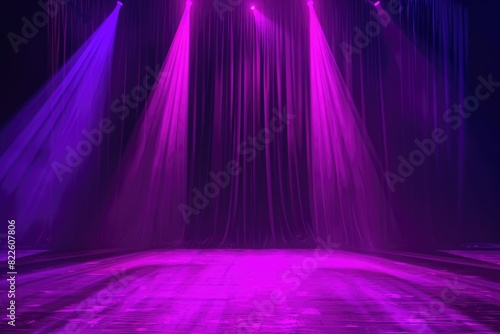 Black and Purple Background. Spotlight Illuminating Stage for Film, Theatre, or Club Decoration © Serhii