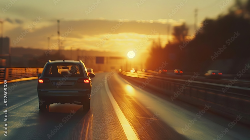 adaptive cruise control vehicle on highway maintaining safe distance natural backlight silhouette adaptive cruise control vehicle on highway maintaining safe distance natural backlight silhouette