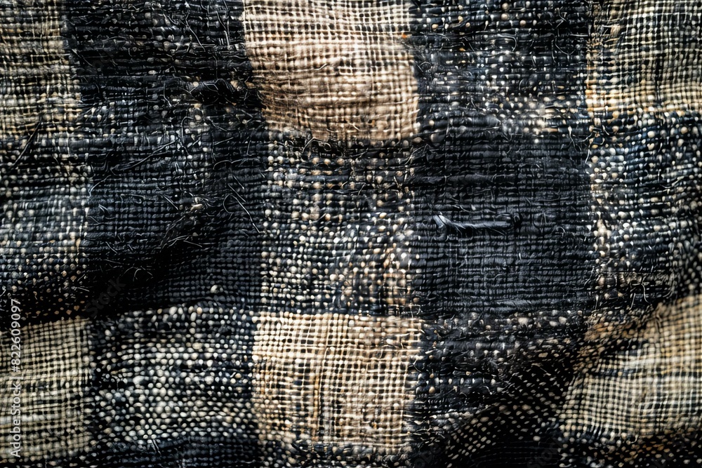 Black white checkered fabric with hole closeup Black white checkered fabric with hole closeup