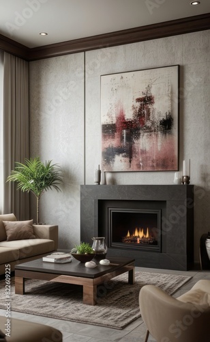 Wallpaper Mural gray and marble luxury living room interior with sleek furniture and a vertical garden Torontodigital.ca