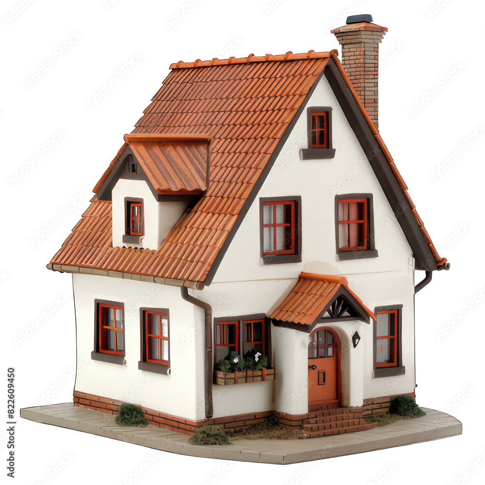 House made of stone isolated on white created with Generative AI House made of stone isolated on white created with Generative AI