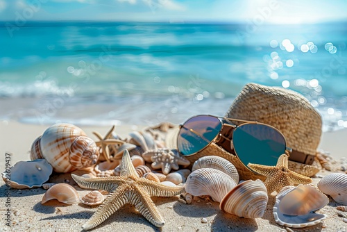Shells sunglasses beach water photo