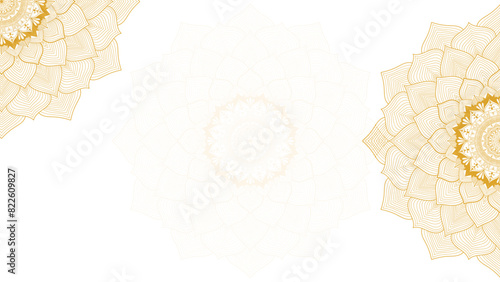 Round mandala on dreamy peach fuzz gradient background. Translucent mesh pattern in the form of a mandala. Mandala with floral patterns. Pastel Yoga template. Gradient background with round mandala. 