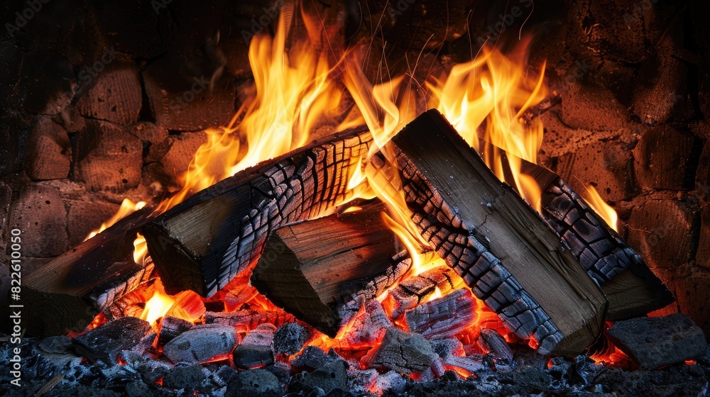 Fire Wood. Campfire Cooking with Burning Logs for BBQ Flames Fire Wood. Campfire Cooking with Burning Logs for BBQ Flames