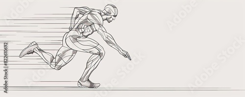 A detailed line art illustration of a running athlete. 