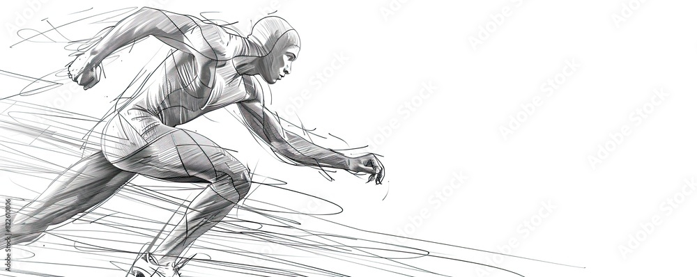 A detailed line art illustration of a running athlete. A detailed line art illustration of a running athlete.