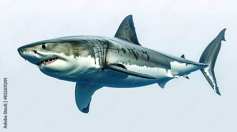 A great white shark isolated on a white background A great white shark isolated on a white background