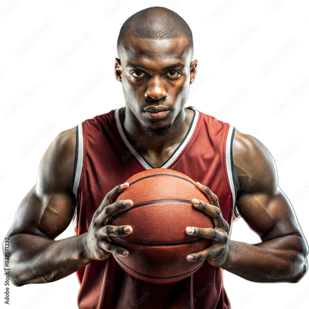 Focused Basketball ball Player Holding Ball Against White Background