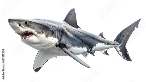 A great white shark isolated on a white background