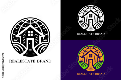 universe house eco friendly globe real estate agents property investment construction earth logo vector